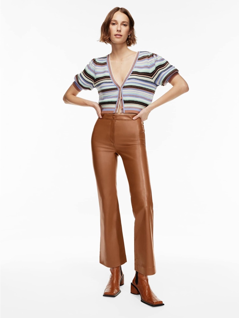 NWT Wilfred Aritzia Adele High Waisted Cognac Vegan Leather Pants | Size 8
